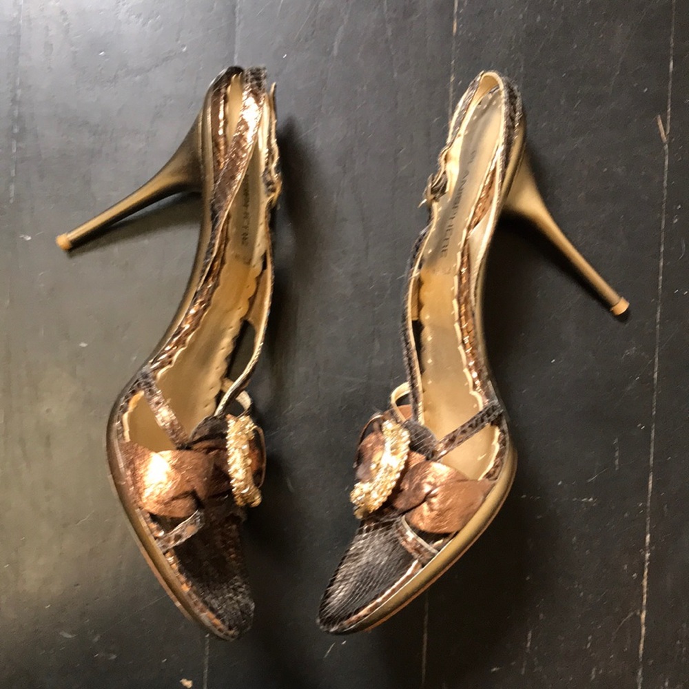 Stunning💛Italian Vintage Heels Snakeskin Bronze - Picture 9 of 10